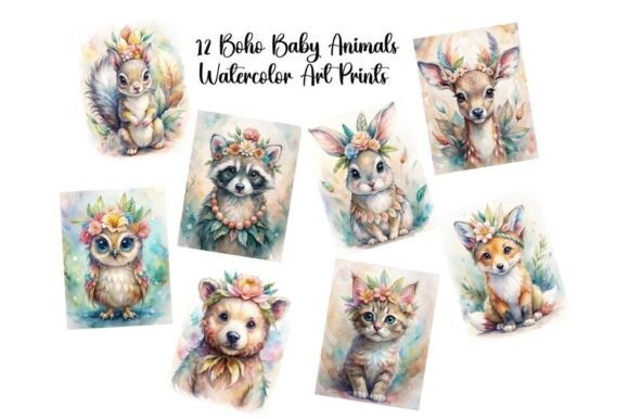 Download 12 Boho Baby Animals Wall Art Set 1 - Wall art Collection