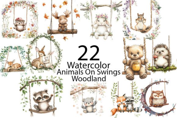 Download Animals on Swings Woodland Clipart  - Wing Collection