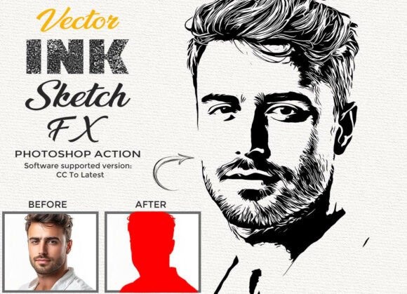 Download Vector Ink Sketch FX Photoshop Action - Ink Collection