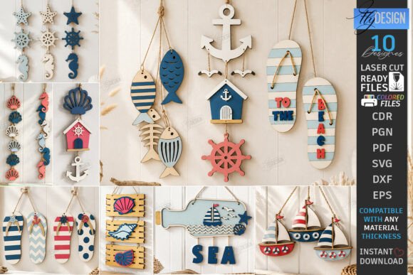 Download Coastal Hanging Decor Signs Laser Bundle - Decor Collection