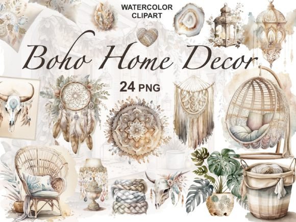 Download Watercolor Boho Home Decor Clipart - Decor Collection