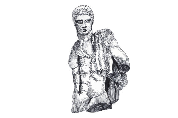 Download Ancient Man Sculpture - Ink Sketch - Ink Collection