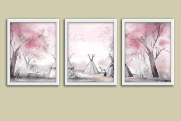 Download Pink Boho Panoramic Gallery Wall Art Set - Ink Collection