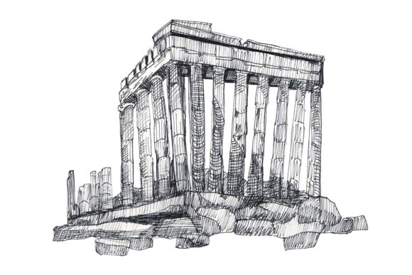 Download Greece Parthenon - Ink Hand-Drawn Sketch - Ink Collection