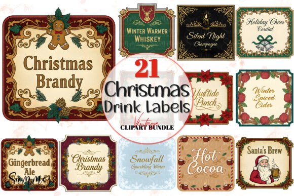 Download Vintage Christmas Square Drink Label PNG - Ink Collection