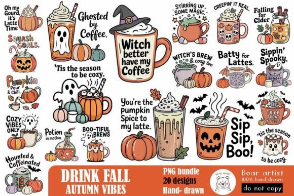 Download Spooky Fall Drinks Bundle PNG Bundle - Ink Collection