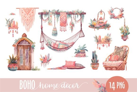 Download Boho Home Decor. Clipart Illustrations - Decor Collection