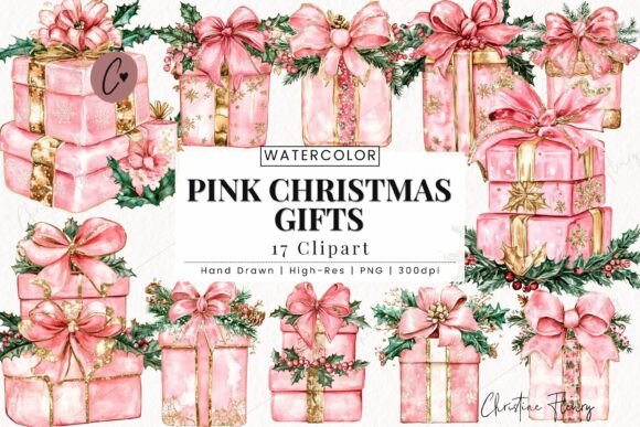 Download Pink Christmas Gifts Clipart - Ink Collection